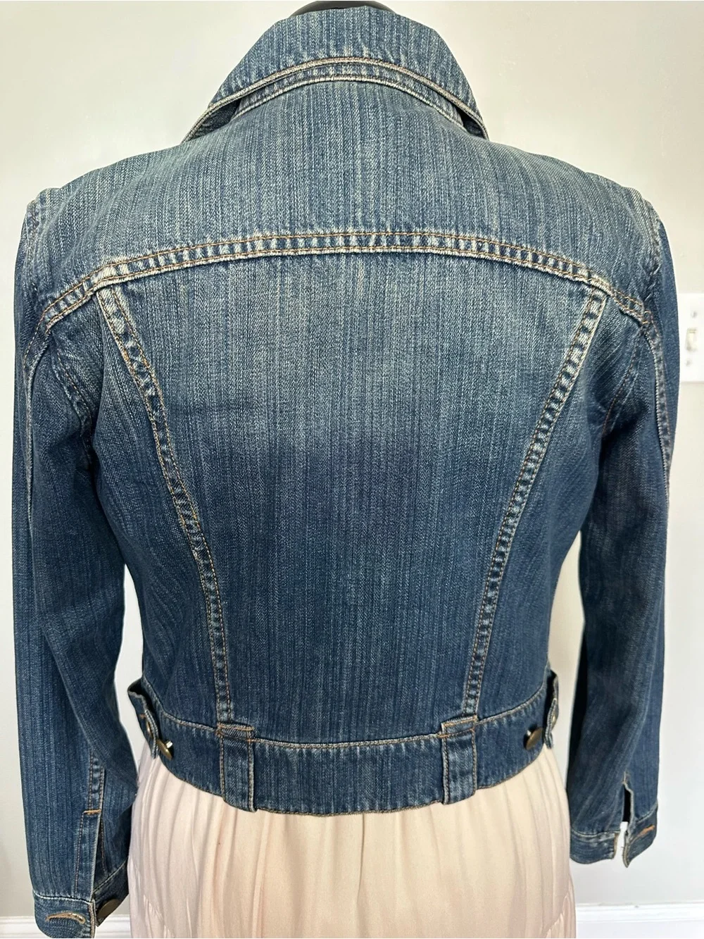 CAbi Reversible Denim Jean Jacket with printed Back Panel